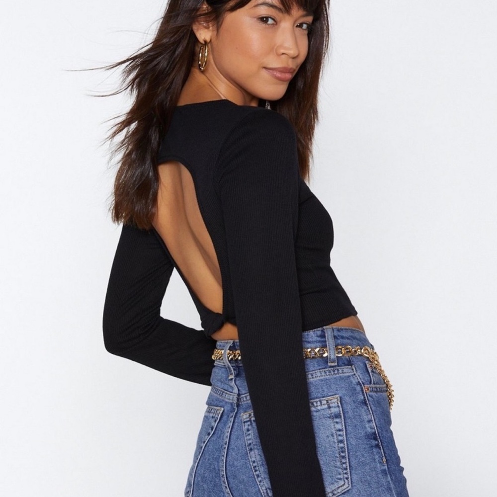 Nasty Gal Black Backless Crop Bodysuit